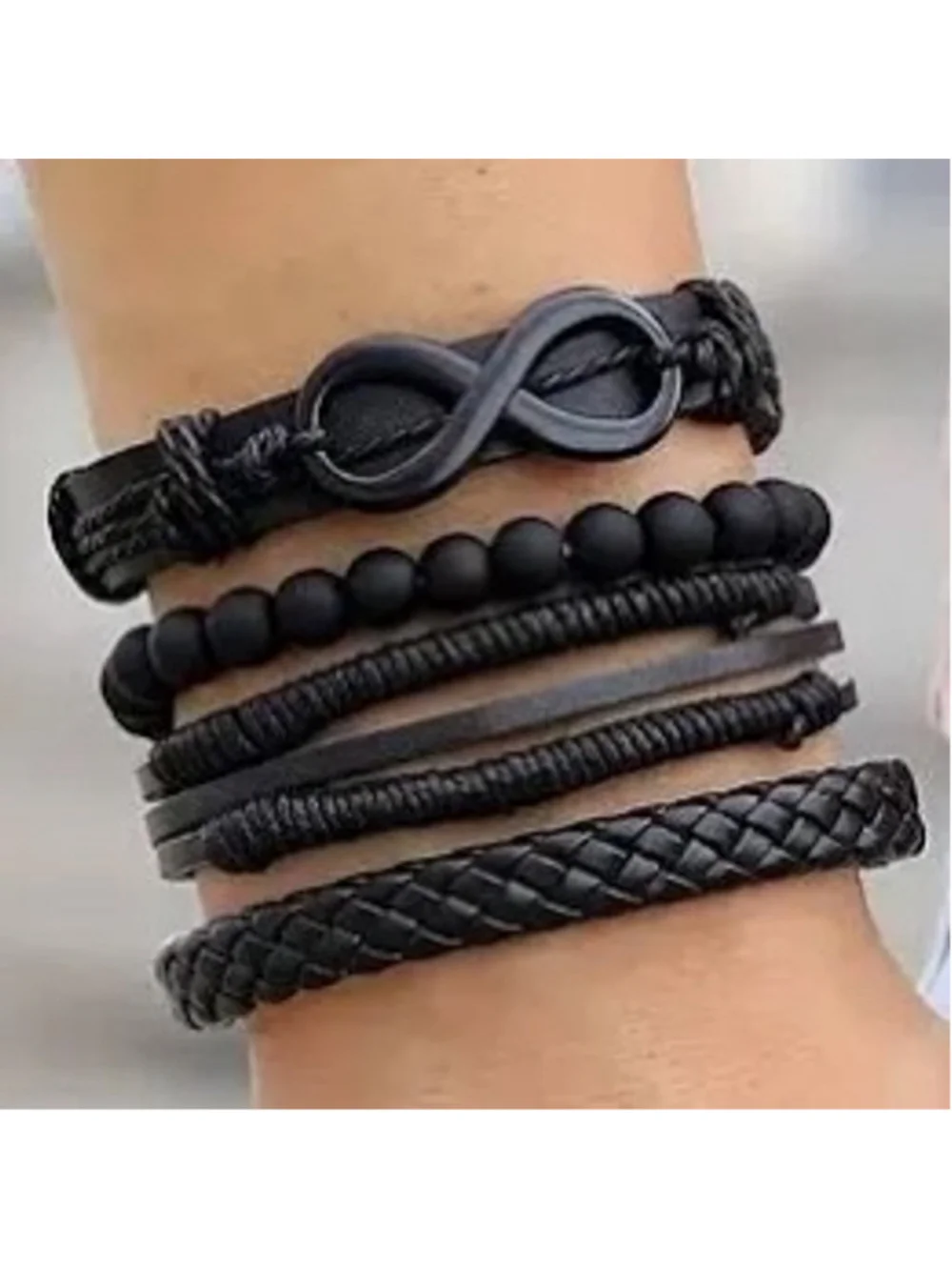 Infinity Multi-Layer Stacking Bracelets Faux Leather One Size Black